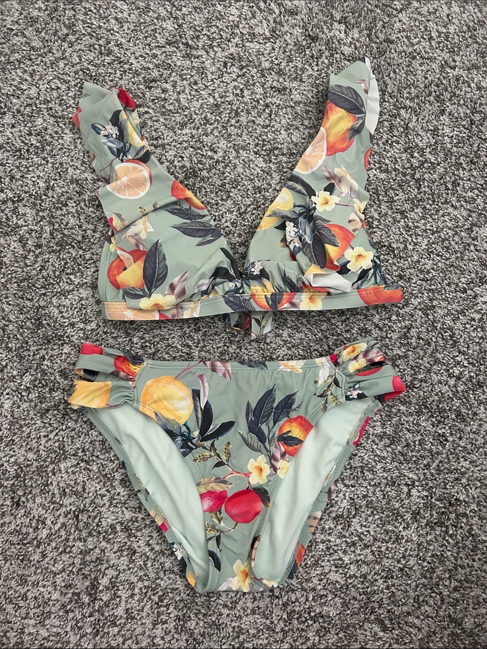 Kona Sol Mint Green Tropical Fruit & Floral Bikini
